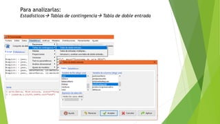 Para analizarlas:
Estadísticos Tablas de contingencia Tabla de doble entrada
 