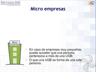 Micro empresas En caso de empresas muy pequeñas, puede suceder que una persona pertenezca a más de una UGB. O que una UGB se forme de una sola persona. 
