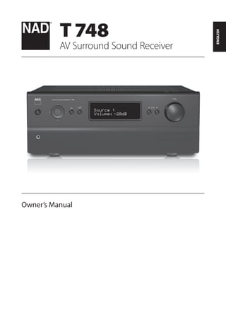 ®




                                 Owner’s Manual
                                                                                                                            T 748
                                                                                                        AV Surround Sound Receiver




РУССКИЙ   SVENSKA   NEDERLANDS                    DEUTSCH   ITALIANO   PORTUGUÊS   ESPAÑOL   FRANÇAIS                  ENGLISH
 