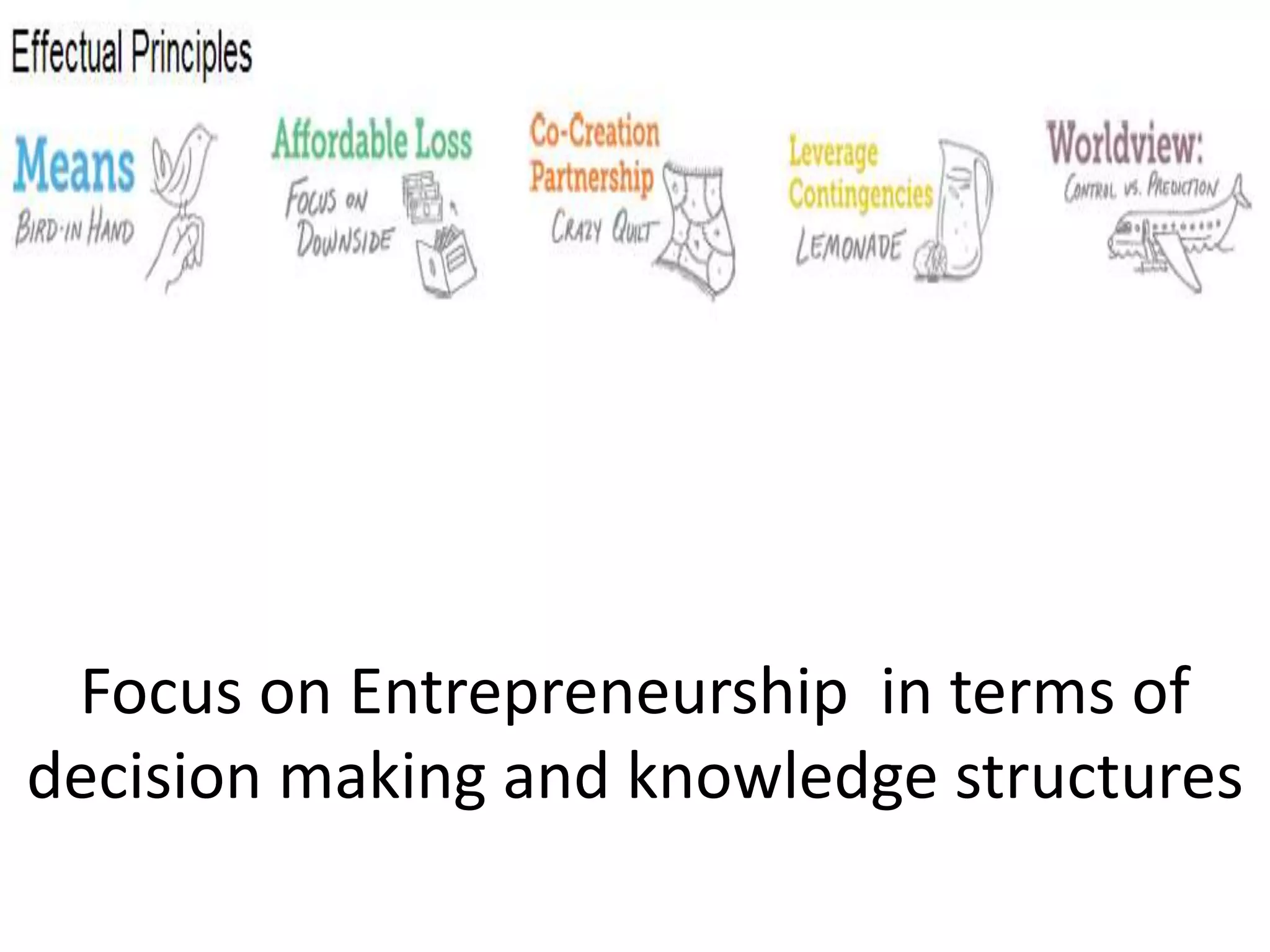Focus on Entrepreneurship in terms of
decision making and knowledge structures
 
