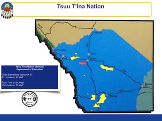 Tsuu T’Ina Nation
Tsuu T’ina Nation (Sarcee)
Department of Education
Chiila Elementary School (K-5)
211 students, 20 staff
Tsuu T’ina Jr./Sr. High
130 students, 15 staff
 