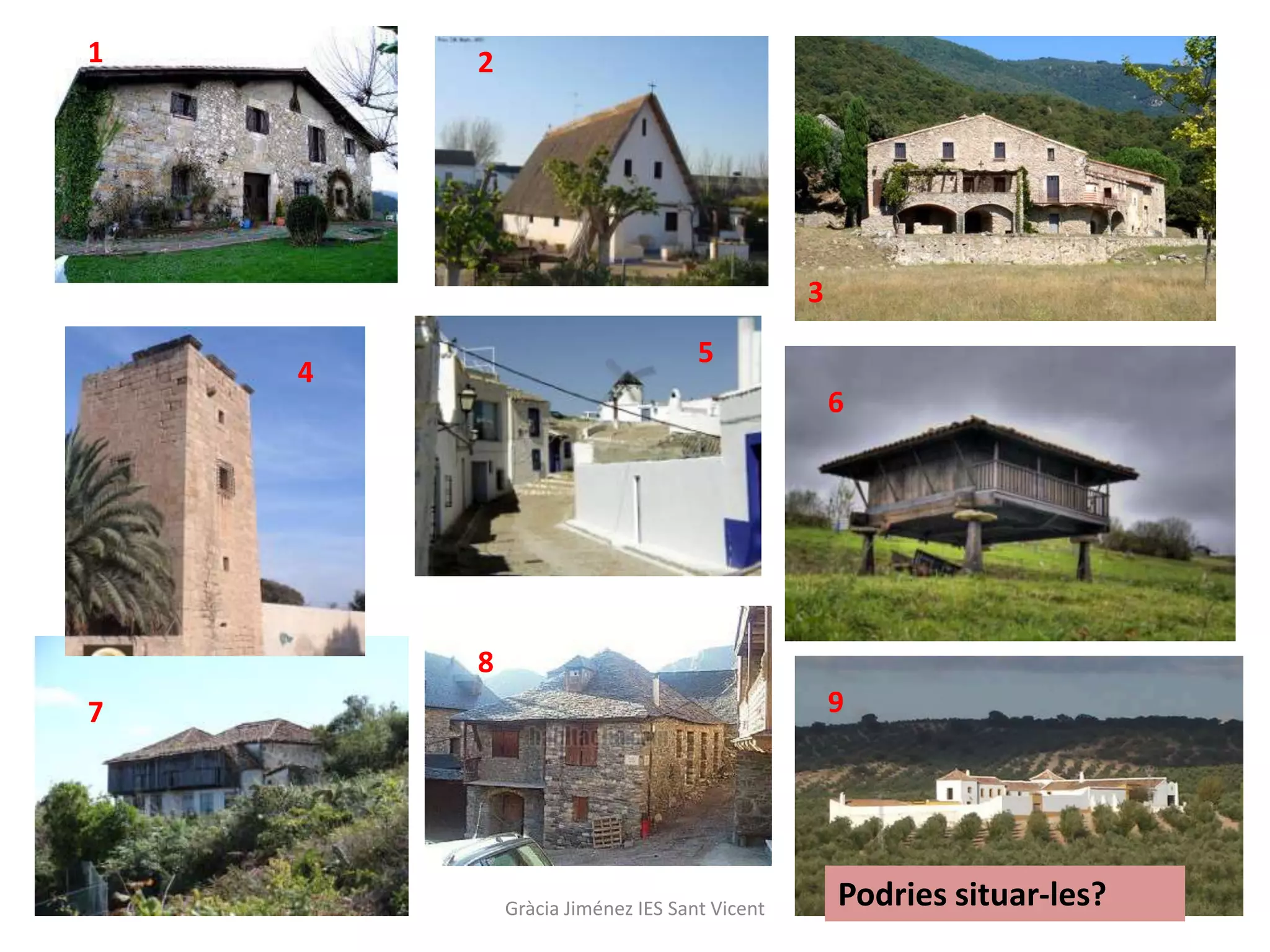 1       2




                                             3
                                  5
    4
                                                 6




        8
7                                                9




            Gràcia Jiménez IES Sant Vicent       Podries situar-les?
 