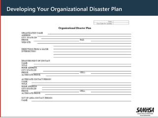 Developing Your Organizational Disaster Plan
 