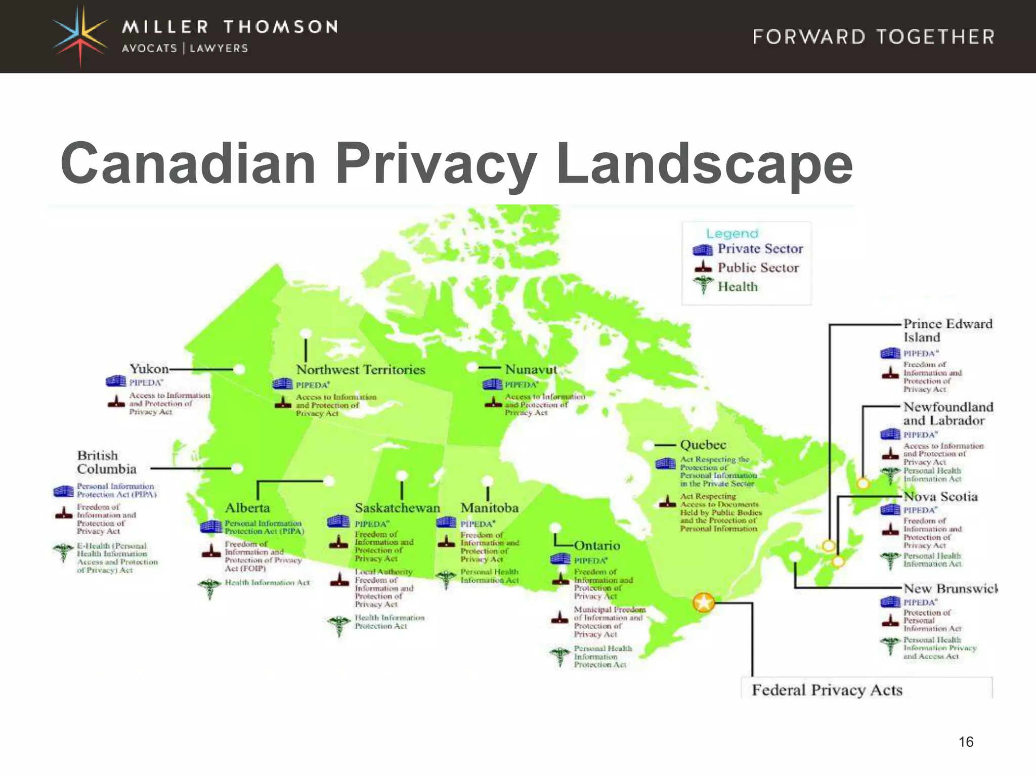 16
Canadian Privacy Landscape
 