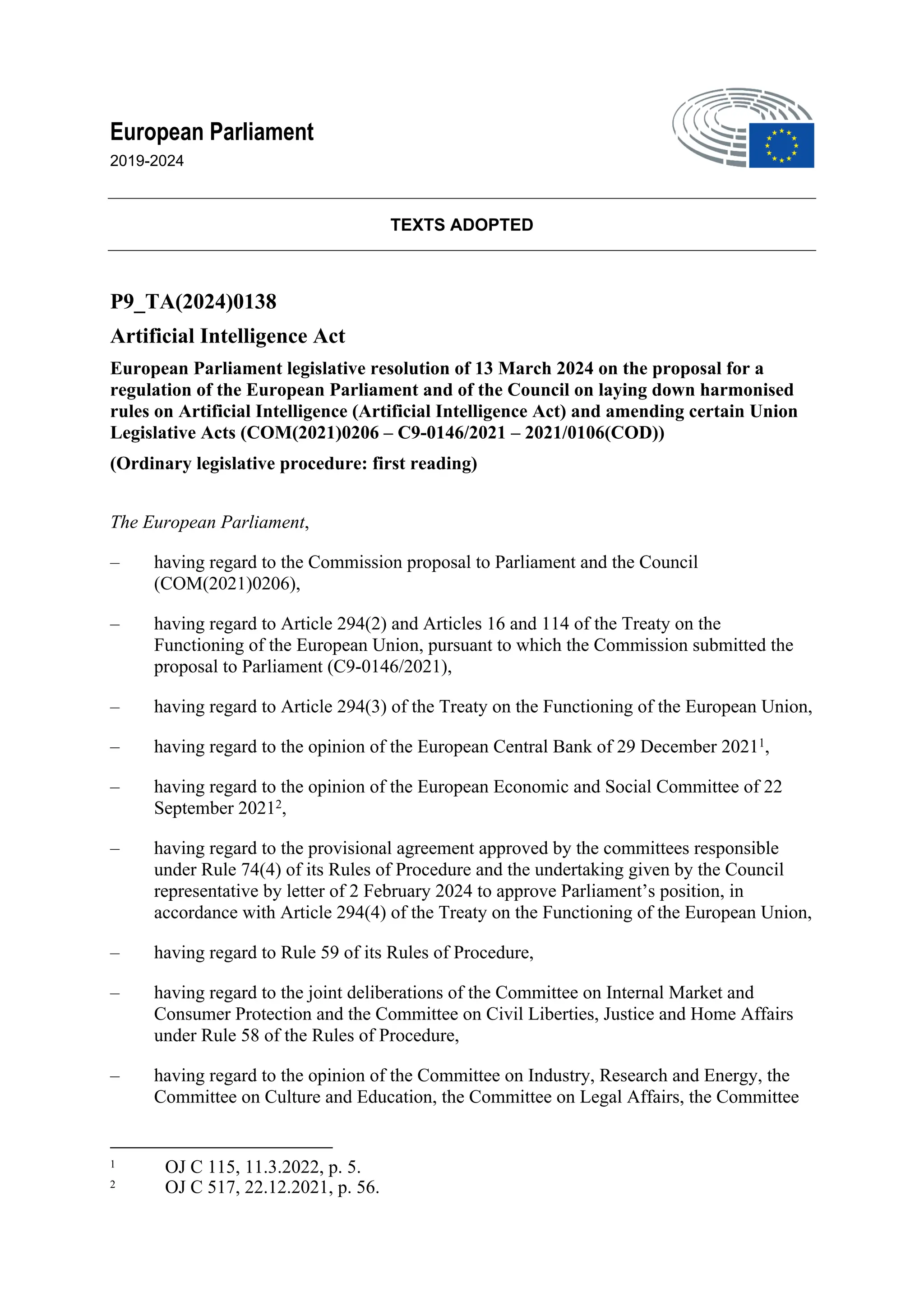 EU Artificial Intelligence Act 2024 passed ! PDF