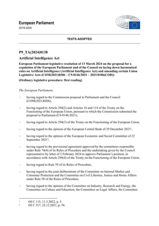EU Artificial Intelligence Act 2024 passed ! | PDF
