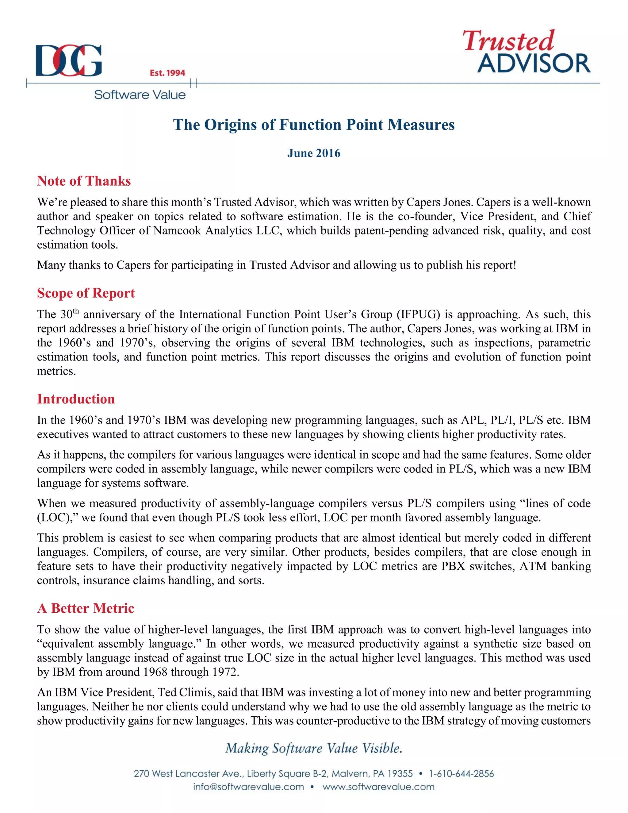 The Origins of Function Point Measures PDF