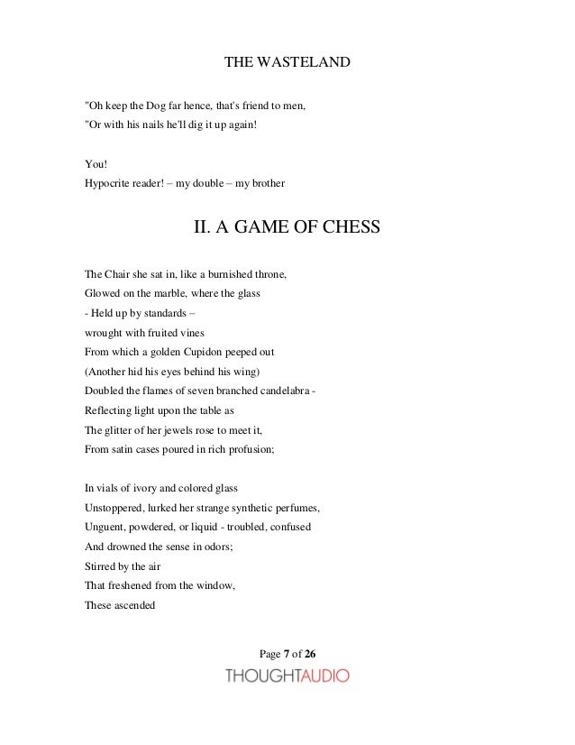 essay on a game of chess in the waste land The waste land study guide contains a biography essay editing services literature the waste land section ii: “a game of chess” summary and analysis. essay on a game of chess in the waste land The waste land study guide contains a biography essay editing services literature the waste land section ii: “a game of chess” summary and analysis.