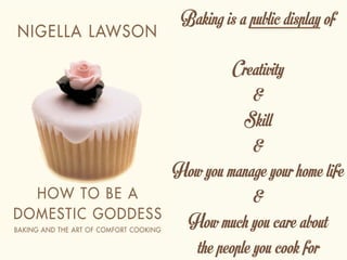 Baking is a public display of
Creativity
&
Skill
&
How you manage your home life
&
How much you care about
the people you cook for
 