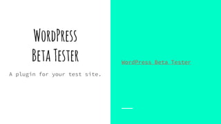 WordPress
BetaTester
A plugin for your test site.
WordPress Beta Tester
 