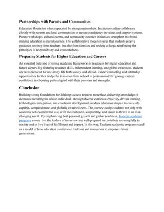 Taaleem Academic Programs: Building Strong Foundations for Lifelong ...