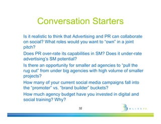 Conversation Starters
Is it realistic to think that Advertising and PR can collaborate
                                   ...