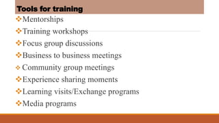 Modalities of cascading training in livestock technologies to farmers in Uganda 