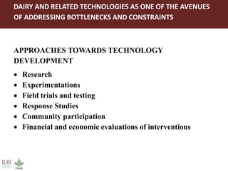 Proven dairy technologies for smallholder and medium scale market-oriented dairy systems