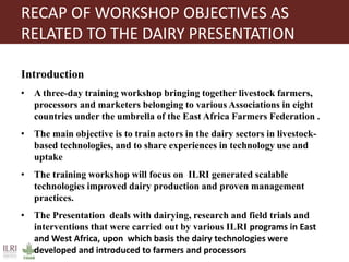 Proven dairy technologies for smallholder and medium scale market-oriented dairy systems