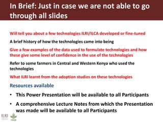 Proven dairy technologies for smallholder and medium scale market-oriented dairy systems