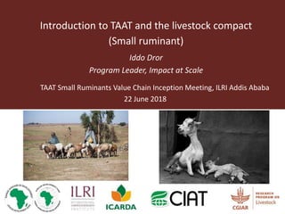 Introduction to TAAT and the livestock compact
(Small ruminant)
Iddo Dror
Program Leader, Impact at Scale
TAAT Small Ruminants Value Chain Inception Meeting, ILRI Addis Ababa
22 June 2018
 