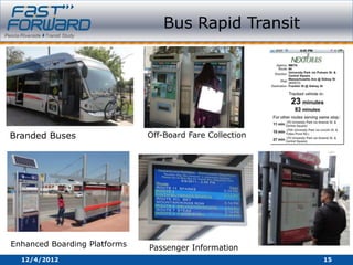 Bus Rapid Transit




Branded Buses                 Off-Board Fare Collection




Enhanced Boarding Platforms   Passenger Information
  12/4/2012                                               15
 