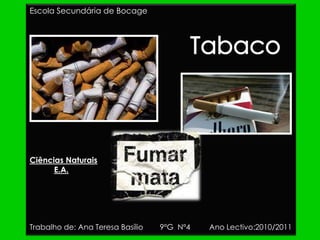 Escola Secundária de Bocage Tabaco Ciências Naturais E.A. Trabalho de: Ana Teresa Basílio        9ºG  Nº4         Ano Lectivo:2010/2011 