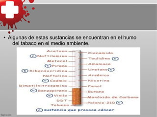 ● Algunas de estas sustancias se encuentran en el humo
del tabaco en el medio ambiente.
 
