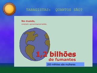 TABAGISTAS:

QUANTOS SÃO?

200 milhões são mulheres

 