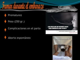 Fumar durante el embarazo Peso (250 gr.) Aborto espontáneo Complicaciones en el parto Prematurez 
