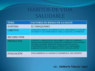 Lic. Adalberto Palacios López HABITOS DE VIDA SALUDABLE 
