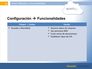 24            Grant: Módulos y funcionalidades




          Configuración  Funcionalidades
                             ...