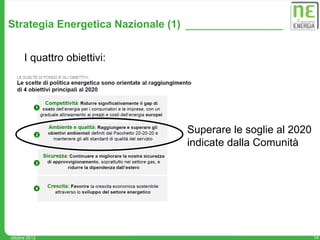 Strategia Energetica Nazionale (1)


      I quattro obiettivi:




                                     Superare le soglie al 2020
                                     indicate dalla Comunità




ottobre 2012                                                      14
 