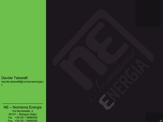 Davide Tabarelli
davide.tabarelli@nomismaenergia.i
t




---------------------------------------------
 NE – Nomisma Energia
          Via Montebello, 2
      40121 – Bologna (Italy)
      Tel. +39 051 19986550
   ottobre 2012 051 19986580
      Fax. +39                                  21
 