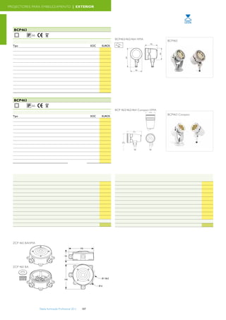 PROJECTORES PARA EMBELEZAMENTO | EXTERIOR
pTA
                                                            Burst Powercore e Burst Compact Powercore
                                                             BCP463
                                                                   Classe II     66
                                                                                                                                                                                     BCP463/462/464 HMA
                                                            eW e eColor Burst Powercore                                                                                                                                                      BCP463
                                                            Tipo                                                                                 EOC        EUROSBCLEBRMABCNCEBLAM
                                                             BCP463 19xLED-HB/WW 100-277V                10ºGR        HMA (sem lira)            88367799        538,00
                                                             BCP463 19xLED-HB/NW          100-277V       10ºGR         HMA (sem lira)          88368449         538,00
                                                             BCP463 19xLED-HB/WW 100-277V                 10ºGR        CE (com lira)           88371499         538,00
                                                             BCP463 19xLED-HB/NW          100-277V       10ºGR         CE (com lira)           88372199         538,00
                                                            BCP463 19xLED-HB/BL           100-277V       GR            HMA (sem lira)          79381599     538,00
                                                             BCP463 19xLED-HB/GN          100-277V        GR           HMA (sem lira)           79382299        538,00
                                                             BCP463 19xLED-HB/RD         100-277V        GR            HMA (sem lira)          79383999     538,00
                                                             BCP463 19xLED-HB/AM         100-277V        10ºGR        HMA (sem lira)           79384699     538,00
                                                             BCP463 19xLED-HB/BL         100-277V       GR            CE (com lira)            79221499     538,00
                                                             BCP463 19xLED-HB/GN 100-277V               GR            CE (com lira)            79222199     538,00
                                                             BCP463 19xLED-HB/RD         100-277V       GR            CE (com lira)            79223899     538,00
                                                             BCP463 19xLED-HB/AM 100-277V               GR            CE (com lira)            79224599     538,00



                                                             BCP463
                                                                   Classe II     66
                                                                                                                                                                                     BCP 463/462/464 Compact HMA
                                                            eW e eColor Burst Compact Powercore
                                                                                                                                                                                                                                             BCP463 Compact
                                                            Tipo                                                                                 EOC        EUROS
                                                             BCP463 12xLED-HB/2700K 100-277V              10ºGR         HMA (sem lira)          88473599        460,00
                                                             BCP463 12xLED-HB/4000K 100-277V              10ºGR         HMA (sem lira)          88474299        460,00
                                                            BCP463 12xLED-HB/2700K 100-277V               10ºGR         CE (com lira)           88475999        460,00
                                                            BCP463 12xLED-HB/4000K 100-277V               10ºGR        CE (com lira)           88476699         460,00
                                                             BCP463 12xLED-HB/BL           100-277V       GR           HMA (sem lira)          79301399         460,00
                                                            BCP463 12xLED-HB/GN            100-277V       GR           HMA (sem lira)           79302099        460,00
                                                            BCP463 12xLED-HB/RD            100-277V       GR           HMA (sem lira)          79303799         460,00
                                                            BCP463 12xLED-HB/AM            100-277V       GR           HMA (sem lira)           79304499        460,00
                                                            BCP463 12xLED-HB/BL            100-277V      GR            CE (com lira)           79305199      460,00
                                                            BCP463 12xLED-HB/GN           100-277V       GR            CE (com lira)           79306899     460,00
                                                            BCP463 12xLED-HB/RD           100-277V       GR            CE (com lira)           79307599         460,00
                                                            BCP463 12xLED-HB/AM           100-277V       GR            CE (com lira)           79308299     460,00




                                                             Acessórios                                                                                                              Acessórios
                                                             Burst Powercore                                                                    EOC        EUROS                     Burst Compact Powercore                                                          EOC    EUROS
                                                            ZCP462        BSP    D153         A14 (lente 14º)                                  88383799         87,00                ZCP462     BSP     D114         A14                                          79117099    71,00
                                                            ZCP462        BSP    D153        A23 (lente 23º)                                   88384499         87,00                ZCP462     BSP     D114        A23                                           79118799   71,00
                                                            ZCP462        BSP    D153         A41 (lente 41º)                                  88385199         87,00                ZCP462     BSP     D114         A41                                          79119499    71,00
                                                             ZCP462        BSP   D153        A10-41 (lente 10x41º)                             88386899         87,00                ZCP462     BSP     D114        A10-41                                        79120099    71,00
                                                             ZCP462        SK    D153   GR aro porta acessórios                                88387599         21,00                ZCP462     SK      D114   GR aro porta acessórios                            79121799   19,00
                                                            ZCP462         GS    D153   GR A45 (pala 45º)                                      88387599         29,00                ZCP462     GS      D114   GR A45 (pala 45º)                                  79122499   24,00
                                                            ZCP462         GS    D153   GR pala redonda                                        88389999         34,00                ZCP462     GS      D114   GR pala redonda                                    79123199   27,00
                                                            ZCP462         HC    D153        grelha ninho de abelha                            88390599          8,00                ZCP462     HC      D114        grelha ninho de abelha                        79130999     6,00
                                                            ZCP462         BA    GR     base ligação para Burst e Burst Compact com lira       37959100     128,00                   ZCP462     BA      GR     base ligação para Burst e Burst Compact com lira   37959100   128,00
                                                            ZCP462         BA    HMA base ligação para Burst e Burst Compact sem lira          37962100     144,00                   ZCP462     BA      HMA base ligação para Burst e Burst Compact sem lira      37962100   144,00
                                                             Versões RGB e iW                                                                                                        Versões RGB e iW
                                                            ZCX       100-240    DATA ENABLER PRO EU
                                                                                         ENABLERRONCE                                          88324099     530,00                   ZCX      100-240   DATA ENABLER PRO ENCB EU
                                                                                                                                                                                                           ENABLERRO                                              88324099   530,00
                                                            Nota: Consultar nº de luminárias por Data Enabler com o programa de cálculo em                                           Nota: Consultar nº de luminárias por Data Enabler com o programa de cálculo em
                                                            www.colorkinetics.com/support/install_tool                                                                               www.colorkinetics.com/support/install_tool




                                                            ZCP 46S BAHMA
                                                                                                                                        145


                                                                                                                      53




                                                            ZCP 46S BA



                                                                                                                  145                                       Ø 136,5


                                                                                                                                                           Ø6




                                                            www.philips.pt/iluminacao Iluminação Proﬁssional 2012
                                                                                  Tabela                                                 107                                                                                       Tabela Iluminação Profissional 2012                108


       BCLEBRMACEBLNAMCBSASRBABMAMATA
       CBSACBSACBSACBSACSRCSRACSRCCCBARBBBCCBAMARBBBCCATA
 