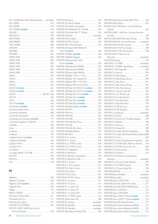 LRL 1222/00 Sensor Tríos MicroLuxsense . . . . cancelado                                MASTER Ambiance. . . . . . . . . . . . . . . . . . . . . . . . . . 433    MASTER Sódio Baixa Pressão SOX PSG . . . . . . . . 349
LRL1220/05 . . . . . . . . . . . . . . . . . . . . . . . . . . . . . . . . 310          MASTER City Flood- Tubular . . . . . . . . . . . . . . . . . . 347        MASTER Sódio Branco . . . . . . . . . . . . . . . . . . . . . . 374
LRL1220/08 . . . . . . . . . . . . . . . . . . . . . . . . . . . . . . . . 310          MASTER City White Cosmopolis . . . . . . . . . . . . . . 346              MASTER SON APIA Plus Livre de Mercúrio
LRL1222/00 novidade . . . . . . . . . . . . . . . . . . . . . . . 310                   MASTER City White Plus ET Ovóide . . . . . . . . . . 346                    Ovóide . . . . . . . . . . . . . . . . . . . . . . . . . . . . . . . . . 347
LRL5002 . . . . . . . . . . . . . . . . . . . . . . . . . . . . . . . . . . . 304       MASTER City White Plus TT Tubular . . . . . . . . . . . 346               MASTER SON T APIA Plus Livre de Mercúrio
LRL8102/10 . . . . . . . . . . . . . . . . . . . . . . . . . . . . . . . . 304          MASTER Genie ES . . . . . . . . . . . . . . . . . . . . .cancelado          Ovóide . . . . . . . . . . . . . . . . . . . . . . . . . . . . . . . . . 347
LRM1070/00 . . . . . . . . . . . . . . . . . . . . . . . . . . . . . . . 308            MASTER PLE-D Globe . . . . . . . . . . . . . . . . . . . . . . . 434      MASTER SON APIA Plus Xtra Ovóide . . . . . . . . . 348
LRM1080/00 . . . . . . . . . . . . . . . . . . . . . . . . . . . . . . . 308            MASTER HPI Plus Ovóide . . . . . . . . . . . . . . . . . . . . 350        MASTER SON PIA Livre de Mercúrio . . . . .cancelado
LRM1763/00 . . . . . . . . . . . . . . . . . . . . . . . . . . . . . . . 308            MASTER HPI-T Plus Tubulares. . . . . . . . . . . . . . . . . 351          MASTER SON PIA Plus Ovóide . . . . . . . . . . . . . . . 348
LRM2070 . . . . . . . . . . . . . . . . . . . . . . . . . . . . . . . . . . 307         MASTER LED Spot 230V Perfect Fit                                          MASTER SON T PIA Plus Tubular . . . . . . . . . . . . . . 348
LRM2080 . . . . . . . . . . . . . . . . . . . . . . . . . . . . . . . . . . 307           GU10 novidade. . . . . . . . . . . . . . . . . . . . . . . . . . 326    MASTER SON-T PIA Horticultura . . . . . . . . . . . . . 348
LRM2090 . . . . . . . . . . . . . . . . . . . . . . . . . . . . . . . . . . 307         MASTER LEDBulb novidade . . . . . . . . . . . . . . . . . . 324           MASTER SON-T PIA Livre de
LRM8114/00 . . . . . . . . . . . . . . . . . . . . . . . . . . . . . . . 305            MASTER LEDBulb Designer . . . . . . . . . . . . . . . . . . 324             Mercúrio. . . . . . . . . . . . . . . . . . . . . . . . . . .cancelado
LRM8115/00 . . . . . . . . . . . . . . . . . . . . . . . . . . . . . . . 304            MASTER LEDLamp Spot 230V                                                  MASTER Stairways . . . . . . . . . . . . . . . . . . . . . . . . . . 432
LRM8116/00 . . . . . . . . . . . . . . . . . . . . . . . . . . . . . . . 304              GU10 novidade. . . . . . . . . . . . . . . . . . . . . . . . . . 326    MASTER TL 5 CORES . . . . . . . . . . . . . . . . . .cancelado
LRM8117/00 . . . . . . . . . . . . . . . . . . . . . . . . . . . . . . . 305            MASTER LEDLamp Spot PAR20. . . . . . . . . . . . . . . 325                MASTER TL 5 CORES alta eﬁcácia . . . . . . . .cancelado
LRM8118/00 . . . . . . . . . . . . . . . . . . . . . . . . . . . . . . . 309            MASTER LEDLamp Spot PAR30. . . . . . . . . . . . . . . 325                MASTER TL Mini Super 80 . . . . . . . . . . . . . . . . . . . 389
LRM8119/00 . . . . . . . . . . . . . . . . . . . . . . . . . . . . . . . 309            MASTER LEDLamp Spot PAR38. . . . . . . . . . . . . . . 325                MASTER TL5 Activiva . . . . . . . . . . . . . . . . . . . . . . . . 396
LRS531 . . . . . . . . . . . . . . . . . . . . . . . . . . . . . . . . . . . . 230      MASTER LEDSpot 12V A111 G53 . . . . . . . . . . . . . 327                 MASTER TL5 Alta Eﬁcácia . . . . . . . . . . . . . . . . . . . . 391
LRS533 . . . . . . . . . . . . . . . . . . . . . . . . . . . . . . . . . . . . 231      MASTER LEDSpot 12V Capsule G4 . . . . . . . . . . . 327                   MASTER TL5 Alta Eﬁcácia Secura . . . . . . . . . . . . . . 395
LRS541 . . . . . . . . . . . . . . . . . . . . . . . . . . . . . . . . . . . . 232      MASTER LEDSpot MR11 12V GU4 . . . . . . . . . . . . 328                   MASTER TL5 Alto Fluxo. . . . . . . . . . . . . . . . . . . . . . 391
LRS542 . . . . . . . . . . . . . . . . . . . . . . . . . . . . . . . . . . . . 232      MASTER LEDSpot MR16 12V GU5.3 . . . . . . . . . . 327                     MASTER TL5 Alto Fluxo HO Top . . . . . . . . . . . . . . 391
LS421X novidade . . . . . . . . . . . . . . . . . . . . . . . . . . 261                 MASTER LEDTube GA 200 G13 novidade . . . . . . 330                        MASTER TL5 Alto Fluxo Secura . . . . . . . . . . . . . . . 395
LS425X novidade . . . . . . . . . . . . . . . . . . . . . . . . . . . 262               MASTER LEDTube GA 210 G13 novidade . . . . . . 330                        MASTER TL5 Circular Super 80 . . . . . . . . . . . . . . . 392
LS451Z . . . . . . . . . . . . . . . . . . . . . . . . . . . . 260, 261, 262            MASTER LEDTube GA G13 novidade. . . . . . . . . . 330                     MASTER TL5 Cor 90 De Luxe . . . . . . . . . . . . . . . . 392
LS515X . . . . . . . . . . . . . . . . . . . . . . . . . . . . . . . . . . . . 263      MASTER LEDTube SA1 novidade . . . . . . . . . . . . . 334                 MASTER TL5 Eco Alta Eﬁcácia . . . . . . . . . . . . . . . . 390
LS516 . . . . . . . . . . . . . . . . . . . . . . . . . . . . . . . . . . . . . 262     MASTER LEDTube SA2 novidade . . . . . . . . . . . . . 334                 MASTER TL5 Eco Alto Fluxo . . . . . . . . . . . . . . . . . . 390
LS517X novidade . . . . . . . . . . . . . . . . . . . . . . . . . . . 260               MASTER LEDTube SA3 novidade . . . . . . . . . . . . . 334                 MASTER TL5 Xtra Alto Fluxo . . . . . . . . . . . . . . . . . 393
LumiMotion novidade . . . . . . . . . . . . . . . . . . . . . . . 319                   MASTER LEDTube Starter novidade . . . . . . . . . . . 330                 MASTER TL-D 90 De Luxe . . . . . . . . . . . . . . . . . . . 392
Luminárias Decorativas. . . . . . . . . . . . . . . . . . . . . . . 178                 MASTER MHN-FC . . . . . . . . . . . . . . . . . . . . . . . . . . 352     MASTER TL-D 90 Graphica . . . . . . . . . . . . . . . . . . . 392
Luminárias Estanques . . . . . . . . . . . . . . . . . . . . . . . . 283                MASTER MHN-LA . . . . . . . . . . . . . . . . . . . . . . . . . . 352     MASTER TL-D Activiva . . . . . . . . . . . . . . . . . .cancelado
Luminárias Encastrávels . . . . . . . . . . . . . . . . . . . . . . 139                 MASTER MHN-SA . . . . . . . . . . . . . . . . . . . . . . . . . . 352     MASTER TL-D ECO . . . . . . . . . . . . . . . . . . . . . . . . . 388
Luminárias para hospitais novidade . . . . . . . . . . . . 177                          MASTER MHN-SB . . . . . . . . . . . . . . . . . . . . . . . . . . 352     MASTER TL-D Food Cor 79 (Alimentação) . . . . . 397
Luminárias Suspensas e Salientes . . . . . . . . . . . . . . 159                        MASTER MHN-SB Alto Fluxo . . . . . . . . . . . . . . . . . 352            MASTER TL-D Reﬂex . . . . . . . . . . . . . . . . . . . . . . . . 396
LumiStep . . . . . . . . . . . . . . . . . . . . . . . . . . . . . . . . . . 320        MASTER MHN-SE . . . . . . . . . . . . . . . . . . . . . . . . . . 351     MASTER TL-D Secura . . . . . . . . . . . . . . . . . . . . . . . 395
Luner. . . . . . . . . . . . . . . . . . . . . . . . . . . . . . . . . . . . . . . 88   MASTER MHN-SE Alto Fluxo . . . . . . . . . . . . . . . . . 351            MASTER TL-D Super 80 . . . . . . . . . . . . . . . . . . . . . 389
LuxSense . . . . . . . . . . . . . . . . . . . . . . . . . . . . . . . . . . 310        MASTER MiniSódio Branco . . . . . . . . . . . . . . . . . . . 374         MASTER TL-D Super 80 Alta Frequência . . . . . . . 389
LuxSpace . . . . . . . . . . . . . . . . . . . . . . . . . . . . . . . . . . 194        MASTER PAR 20-E . . . . . . . . . . . . . . . . . . . . . . . . . . 456   MASTER TL-D Super 80 Comprimentos Especiais389
LuxSpace Accent novidade . . . . . . . . . . . . . . . . . . . 197                      MASTER PL-C 2 pinos . . . . . . . . . . . . . . . . . . . . . . . 418     MASTER TL-D Xtra . . . . . . . . . . . . . . . . . . . . . . . . . 393
LuxSpace Quadrado . . . . . . . . . . . . . . . . . . . . . . . . . 196                 MASTER PL-C 4 pinos . . . . . . . . . . . . . . . . . . . . . . . 418     MASTER TL-D Xtra Comprimentos Especiais . . . 393
LuxSpace Micro . . . . . . . . . . . . . . . . . . . . . . . . . . . . . 194            MASTER PL-C XTRA 2 pinos . . . . . . . . . . . . . . . . . 418            MASTER TL-D XTRA Polar (40mm e 32mm) . . . 394
LuxSpace Mini . . . . . . . . . . . . . . . . . . . . . . . . . . . . . . 194           MASTER PL-C XTRA 4 pinos . . . . . . . . . . . . . . . . . 418            MASTER TL-D XTRA Secura Cor 79 . . . . . . . . . . 396
Luz Mezcla . . . . . . . . . . . . . . . . . . . . . . . . . . . . . . . . . 353        MASTER PL-E Regulável. . . . . . . . . . . . . . . . . . . . . . 435      MASTER TL-D Xtra Secura . . . . . . . . . . . . . . . . . . . 395
Luz Negra (BLB*- Cor/108) . . . . . . . . . . . . . . . . . . 474                       MASTER PL-Eletrónico. . . . . . . . . . . . . . . . . . . . . . . 433     MASTER TL-D Xtreme . . . . . . . . . . . . . . . . . . . . . . 393
LWG541. . . . . . . . . . . . . . . . . . . . . . . . . . . . . . . . . . . 180         MASTER PL-Eletrónico Automatico . . . . . . . . . . . . 434               MASTER TL-D Xtreme Comprimentos
LWG542. . . . . . . . . . . . . . . . . . . . . . . . . . . . . . . . . . . 180         MASTER PL-Eletrónico Polar . . . . . . . . . . . . . . . . . . 434          Especiais . . . . . . . . . . . . . . . . . . . . . . . . . . .cancelado
LYA . . . . . . . . . . . . . . . . . . . . . . . . . . . . . . . . . . . . . . . 179   MASTER PL-L 4 pinos . . . . . . . . . . . . . . . . . . . . . . . 420     MASTER TL-D Xtreme Polar (40mm) . . . . . . . . . . 394
                                                                                        MASTER PL-L Xtra 4 pinos . . . . . . . . . . . . . . . . . . . 421        MASTER TL-D XTREME Secura . . . . . . . . . . . . . . . 395
                                                                                        MASTER PL-L Polar 4 pinos . . . . . . . . . . . . . . . . . . 421         MASTER TL-E Circular Super 80 . . . . . . . . . . . . . . . 390
M                                                                                       MASTER PLQ 2 pinos . . . . . . . . . . . . . . . . . . . . . . . 421      MASTERCAPSULE . . . . . . . . . . . . . . . . . . . . . . . . . . 454
                                                                                        MASTER PL-Q 4 pinos. . . . . . . . . . . . . . . . . . . . . . . 421      MASTERClassic Standard . . . . . . . . . . . . . . . .cancelado
Magneos . . . . . . . . . . . . . . . . . . . . . . . . . . . . . . . . . . . 242       MASTER PL-R ECO 4 pinos . . . . . . . . . . . . . . . . . . 420           MASTERClassic Vela . . . . . . . . . . . . . . . . . . . .cancelado
Magneos Compact . . . . . . . . . . . . . . . . . . . . . . . . . . 236                 MASTER PL-S 2 pinos . . . . . . . . . . . . . . . . . . . . . . . 417     MASTERColour CDM-R Mini . . . . . . . . . . . . . . . . 372
Magneos LED novidade . . . . . . . . . . . . . . . . . . . . . 235                      MASTER PL-S 4 pinos . . . . . . . . . . . . . . . . . . . . . . . 417     MASTERCOLOUR CDM-R Mini Elite . . . . . . . . . . 371
Magneos Mini . . . . . . . . . . . . . . . . . . . . . . . . . . . . . . . 236          MASTER PL-T 2 pinos CS . . . . . . . . . . . . . . . . . . . . 419        MASTERCOLOUR CDM-R PAR30 Elite . . . . . . . . 371
Málaga . . . . . . . . . . . . . . . . . . . . . . . . . . . . . . . . . . . . . . 59   MASTER PL-T 4 pinos CS . . . . . . . . . . . . . . . . . . . . 419        MASTERColour CDM-R111 . . . . . . . . . . . . . . . . . . 373
Malmo CDS550. . . . . . . . . . . . . . . . . . . . . . . . . . . . . . 76              MASTER PL-T 4 pinos TOP . . . . . . . . . . . . . . . . . . . 419         MASTERColour CDM-SA/R . . . . . . . . . . . . . . . . . . 373
Comando infravermelho . . . . . . . . . . . . . . . . . . . . . 311                     MASTER PL-T XTRA 4 pinos . . . . . . . . . . . . . . . . . 419            MASTERColour CDM-T Fresh novidade . . . . . . . 373
Comandos sem ﬁo . . . . . . . . . . . . . . . . . . . . . . . . . . 311                 MASTER Power Saver Set . . . . . . . . . . . . . . . . . . . . 388        MASTERColour CDM-Tc Fresh novidade. . . . . . . 373
Molduras para Gesso . . . . . . . . . . . . . . . . . . . . . . . . 157                 MASTER QL, Antena . . . . . . . . . . . . . . . . . . .cancelado          MASTERCOLOUR Doble Terminal . . . . . . . . . . . . 371
MASTER TL-D XTREME . . . . . . . . . . . . . . . . . . . . . 393                        MASTER QL, BULBO . . . . . . . . . . . . . . . . . . .cancelado           MASTERColour Gama Reﬂectora PAR20 . . . . . . . 372
MASTER SON T APIA Plus Livre de                                                         MASTER QL, Gerador . . . . . . . . . . . . . . . . . .cancelado           MASTERColour Gama Reﬂectora PAR30 . . . . . . . 372
   Mercúrio Tubular . . . . . . . . . . . . . . . . . . . . . . . . . 348               MASTER Sódio Baixa Pressão SOX . . . . . . . . . . . . 350                MASTERColour Gama Tubular Compacta . . . . . . . 372
34          Tabela Iluminação Proﬁssional 2012                                                                                                                                                                 www.philips.pt/iluminacao
 