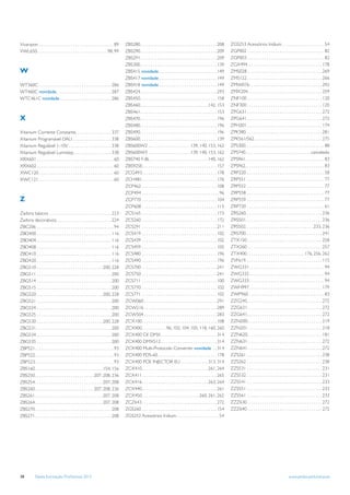 Vivarazon . . . . . . . . . . . . . . . . . . . . . . . . . . . . . . . . . . . 89   ZBS280 . . . . . . . . . . . . . . . . . . . . . . . . . . . . . . . . . . . . 208   ZGS253 Acessórios Iridium . . . . . . . . . . . . . . . . . . . . 54
VWL650 . . . . . . . . . . . . . . . . . . . . . . . . . . . . . . . . . 98, 99      ZBS290 . . . . . . . . . . . . . . . . . . . . . . . . . . . . . . . . . . . . 209   ZGP002 . . . . . . . . . . . . . . . . . . . . . . . . . . . . . . . . . . . . 82
                                                                                     ZBS291 . . . . . . . . . . . . . . . . . . . . . . . . . . . . . . . . . . . . 209   ZGP003 . . . . . . . . . . . . . . . . . . . . . . . . . . . . . . . . . . . . 82
                                                                                     ZBS300 . . . . . . . . . . . . . . . . . . . . . . . . . . . . . . . . . . . . 139   ZGX494 . . . . . . . . . . . . . . . . . . . . . . . . . . . . . . . . . . . 178
W                                                                                    ZBS415 novidade . . . . . . . . . . . . . . . . . . . . . . . . . . . 149            ZMS028 . . . . . . . . . . . . . . . . . . . . . . . . . . . . . . . . . . . 269
                                                                                     ZBS417 novidade . . . . . . . . . . . . . . . . . . . . . . . . . . . 149            ZMS122 . . . . . . . . . . . . . . . . . . . . . . . . . . . . . . . . . . . 266
WT360C . . . . . . . . . . . . . . . . . . . . . . . . . . . . . . . . . . 286       ZBS418 novidade . . . . . . . . . . . . . . . . . . . . . . . . . . . 149            ZMW076 . . . . . . . . . . . . . . . . . . . . . . . . . . . . . . . . . . 292
WT460C novidade . . . . . . . . . . . . . . . . . . . . . . . . . . 287              ZBS424 . . . . . . . . . . . . . . . . . . . . . . . . . . . . . . . . . . . . 293   ZMX204 . . . . . . . . . . . . . . . . . . . . . . . . . . . . . . . . . . . 259
WTC461C novidade . . . . . . . . . . . . . . . . . . . . . . . . 286                 ZBS450 . . . . . . . . . . . . . . . . . . . . . . . . . . . . . . . . . . . . 158   ZNF100 . . . . . . . . . . . . . . . . . . . . . . . . . . . . . . . . . . . 120
                                                                                     ZBS460 . . . . . . . . . . . . . . . . . . . . . . . . . . . . . . . . 142, 153      ZNF300 . . . . . . . . . . . . . . . . . . . . . . . . . . . . . . . . . . . 120
                                                                                     ZBS461 . . . . . . . . . . . . . . . . . . . . . . . . . . . . . . . . . . . . 153   ZPG631 . . . . . . . . . . . . . . . . . . . . . . . . . . . . . . . . . . . 272
X                                                                                    ZBS470 . . . . . . . . . . . . . . . . . . . . . . . . . . . . . . . . . . . . 196   ZPG641 . . . . . . . . . . . . . . . . . . . . . . . . . . . . . . . . . . . 272
                                                                                     ZBS480 . . . . . . . . . . . . . . . . . . . . . . . . . . . . . . . . . . . . 196   ZPH201 . . . . . . . . . . . . . . . . . . . . . . . . . . . . . . . . . . . 174
Xitanium Corrente Constante. . . . . . . . . . . . . . . . . 337                     ZBS490 . . . . . . . . . . . . . . . . . . . . . . . . . . . . . . . . . . . . 196   ZPK380. . . . . . . . . . . . . . . . . . . . . . . . . . . . . . . . . . . . 281
Xitanium Programável DALI . . . . . . . . . . . . . . . . . . 338                    ZBS600 . . . . . . . . . . . . . . . . . . . . . . . . . . . . . . . . . . . . 139   ZPK561/562 . . . . . . . . . . . . . . . . . . . . . . . . . . . . . . . . 275
Xitanium Regulável 1-10V . . . . . . . . . . . . . . . . . . . . 338                 ZBS600W2 . . . . . . . . . . . . . . . . . . . .139, 140, 153, 162                   ZPS300 . . . . . . . . . . . . . . . . . . . . . . . . . . . . . . . . . . . . . 88
Xitanium Regulável Lumistep . . . . . . . . . . . . . . . . . . 338                  ZBS600W3 . . . . . . . . . . . . . . . . . . . .139, 140, 153, 162                   ZPS740 . . . . . . . . . . . . . . . . . . . . . . . . . . . . . . .cancelado
XRX601 . . . . . . . . . . . . . . . . . . . . . . . . . . . . . . . . . . . . 60    ZBS740 F-BL . . . . . . . . . . . . . . . . . . . . . . . . . . . 140, 162           ZPS961 . . . . . . . . . . . . . . . . . . . . . . . . . . . . . . . . . . . . . 83
XRX602 . . . . . . . . . . . . . . . . . . . . . . . . . . . . . . . . . . . . 60    ZBS925E. . . . . . . . . . . . . . . . . . . . . . . . . . . . . . . . . . . 157     ZPS962 . . . . . . . . . . . . . . . . . . . . . . . . . . . . . . . . . . . . . 83
XWC120 . . . . . . . . . . . . . . . . . . . . . . . . . . . . . . . . . . . 60      ZCG493 . . . . . . . . . . . . . . . . . . . . . . . . . . . . . . . . . . . 178     ZRP220 . . . . . . . . . . . . . . . . . . . . . . . . . . . . . . . . . . . . 58
XWC121 . . . . . . . . . . . . . . . . . . . . . . . . . . . . . . . . . . . 60      ZCH481 . . . . . . . . . . . . . . . . . . . . . . . . . . . . . . . . . . . 176     ZRP551 . . . . . . . . . . . . . . . . . . . . . . . . . . . . . . . . . . . . 77
                                                                                     ZCP462 . . . . . . . . . . . . . . . . . . . . . . . . . . . . . . . . . . . 108     ZRP552 . . . . . . . . . . . . . . . . . . . . . . . . . . . . . . . . . . . . 77
                                                                                     ZCP494 . . . . . . . . . . . . . . . . . . . . . . . . . . . . . . . . . . . . 96    ZRP558 . . . . . . . . . . . . . . . . . . . . . . . . . . . . . . . . . . . . 77
Z                                                                                    ZCP770 . . . . . . . . . . . . . . . . . . . . . . . . . . . . . . . . . . . 104     ZRP559 . . . . . . . . . . . . . . . . . . . . . . . . . . . . . . . . . . . . 77
                                                                                     ZCP608 . . . . . . . . . . . . . . . . . . . . . . . . . . . . . . . . . . . 115     ZRP720 . . . . . . . . . . . . . . . . . . . . . . . . . . . . . . . . . . . . 61
Zadora básicos . . . . . . . . . . . . . . . . . . . . . . . . . . . . . 223         ZCS165 . . . . . . . . . . . . . . . . . . . . . . . . . . . . . . . . . . . 173     ZRS260. . . . . . . . . . . . . . . . . . . . . . . . . . . . . . . . . . . . 236
Zadora decorativos. . . . . . . . . . . . . . . . . . . . . . . . . . 224            ZCS260 . . . . . . . . . . . . . . . . . . . . . . . . . . . . . . . . . . . 172     ZRS501. . . . . . . . . . . . . . . . . . . . . . . . . . . . . . . . . . . . 236
ZBC206 . . . . . . . . . . . . . . . . . . . . . . . . . . . . . . . . . . . . 94    ZCS291 . . . . . . . . . . . . . . . . . . . . . . . . . . . . . . . . . . . 211     ZRS502. . . . . . . . . . . . . . . . . . . . . . . . . . . . . . . . 233, 236
ZBD400 . . . . . . . . . . . . . . . . . . . . . . . . . . . . . . . . . . . 116     ZCS419 . . . . . . . . . . . . . . . . . . . . . . . . . . . . . . . . . . . 102     ZRS700. . . . . . . . . . . . . . . . . . . . . . . . . . . . . . . . . . . . 241
ZBD404 . . . . . . . . . . . . . . . . . . . . . . . . . . . . . . . . . . . 116     ZCS439 . . . . . . . . . . . . . . . . . . . . . . . . . . . . . . . . . . . 102     ZTX150 . . . . . . . . . . . . . . . . . . . . . . . . . . . . . . . . . . . 258
ZBD408 . . . . . . . . . . . . . . . . . . . . . . . . . . . . . . . . . . . 116     ZCS459 . . . . . . . . . . . . . . . . . . . . . . . . . . . . . . . . . . . 102     ZTX260 . . . . . . . . . . . . . . . . . . . . . . . . . . . . . . . . . . . 257
ZBD410 . . . . . . . . . . . . . . . . . . . . . . . . . . . . . . . . . . . 116     ZCS480 . . . . . . . . . . . . . . . . . . . . . . . . . . . . . . . . . . . 196     ZTX400 . . . . . . . . . . . . . . . . . . . . . . . . . . . 176, 256, 262
ZBD420 . . . . . . . . . . . . . . . . . . . . . . . . . . . . . . . . . . . 116     ZCS490 . . . . . . . . . . . . . . . . . . . . . . . . . . . . . . . . . . . 196     ZVF619. . . . . . . . . . . . . . . . . . . . . . . . . . . . . . . . . . . . 115
ZBG510 . . . . . . . . . . . . . . . . . . . . . . . . . . . . . . . 200, 228        ZCS700 . . . . . . . . . . . . . . . . . . . . . . . . . . . . . . . . . . . 241     ZWG331 . . . . . . . . . . . . . . . . . . . . . . . . . . . . . . . . . . . 94
ZBG511 . . . . . . . . . . . . . . . . . . . . . . . . . . . . . . . . . . . 200     ZCS750 . . . . . . . . . . . . . . . . . . . . . . . . . . . . . . . . . . . 241     ZWG332 . . . . . . . . . . . . . . . . . . . . . . . . . . . . . . . . . . . 94
ZBG514 . . . . . . . . . . . . . . . . . . . . . . . . . . . . . . . . . . . 200     ZCS711 . . . . . . . . . . . . . . . . . . . . . . . . . . . . . . . . . . . 100     ZWG333 . . . . . . . . . . . . . . . . . . . . . . . . . . . . . . . . . . . 94
ZBG515 . . . . . . . . . . . . . . . . . . . . . . . . . . . . . . . . . . . 200     ZCS770 . . . . . . . . . . . . . . . . . . . . . . . . . . . . . . . . . . . 102     ZWH997 . . . . . . . . . . . . . . . . . . . . . . . . . . . . . . . . . . 179
ZBG520 . . . . . . . . . . . . . . . . . . . . . . . . . . . . . . . 200, 228        ZCS771 . . . . . . . . . . . . . . . . . . . . . . . . . . . . . . . . . . . 102     ZWP960 . . . . . . . . . . . . . . . . . . . . . . . . . . . . . . . . . . . 83
ZBG521 . . . . . . . . . . . . . . . . . . . . . . . . . . . . . . . . . . . 200     ZCW060 . . . . . . . . . . . . . . . . . . . . . . . . . . . . . . . . . . 291       ZZG245 . . . . . . . . . . . . . . . . . . . . . . . . . . . . . . . . . . . 272
ZBG524 . . . . . . . . . . . . . . . . . . . . . . . . . . . . . . . . . . . 200     ZCW216 . . . . . . . . . . . . . . . . . . . . . . . . . . . . . . . . . . 289       ZZG631 . . . . . . . . . . . . . . . . . . . . . . . . . . . . . . . . . . . 272
ZBG525 . . . . . . . . . . . . . . . . . . . . . . . . . . . . . . . . . . . 200     ZCW504 . . . . . . . . . . . . . . . . . . . . . . . . . . . . . . . . . . 283       ZZG641 . . . . . . . . . . . . . . . . . . . . . . . . . . . . . . . . . . . 272
ZBG530 . . . . . . . . . . . . . . . . . . . . . . . . . . . . . . . 200, 228        ZCX100 . . . . . . . . . . . . . . . . . . . . . . . . . . . . . . . . . . . 108     ZZN200 . . . . . . . . . . . . . . . . . . . . . . . . . . . . . . . . . . . 219
ZBG531 . . . . . . . . . . . . . . . . . . . . . . . . . . . . . . . . . . . 200     ZCX400 . . . . . . . . . . . 96, 102, 104, 105, 118, 160, 260                        ZZN201 . . . . . . . . . . . . . . . . . . . . . . . . . . . . . . . . . . . 218
ZBG534 . . . . . . . . . . . . . . . . . . . . . . . . . . . . . . . . . . . 200     ZCX400 CK DMX . . . . . . . . . . . . . . . . . . . . . . . . . . 314                ZZN620 . . . . . . . . . . . . . . . . . . . . . . . . . . . . . . . . . . . 181
ZBG535 . . . . . . . . . . . . . . . . . . . . . . . . . . . . . . . . . . . 200     ZCX400 DMX512 . . . . . . . . . . . . . . . . . . . . . . . . . . 314                ZZN631 . . . . . . . . . . . . . . . . . . . . . . . . . . . . . . . . . . . 272
ZBP521. . . . . . . . . . . . . . . . . . . . . . . . . . . . . . . . . . . . . 93   ZCX400 Multi-Protocolo Converter novidade . . 314                                    ZZN641 . . . . . . . . . . . . . . . . . . . . . . . . . . . . . . . . . . . 272
ZBP522. . . . . . . . . . . . . . . . . . . . . . . . . . . . . . . . . . . . . 93   ZCX400 PDS-60. . . . . . . . . . . . . . . . . . . . . . . . . . . . 178             ZZS261 . . . . . . . . . . . . . . . . . . . . . . . . . . . . . . . . . . . 238
ZBP523. . . . . . . . . . . . . . . . . . . . . . . . . . . . . . . . . . . . . 93   ZCX400 POE INJECTOR EU . . . . . . . . . . . . . 313, 314                            ZZS262 . . . . . . . . . . . . . . . . . . . . . . . . . . . . . . . . . . . 238
ZBS160 . . . . . . . . . . . . . . . . . . . . . . . . . . . . . . . . 154, 156      ZCX410 . . . . . . . . . . . . . . . . . . . . . . . . . . . . . . . 261, 264        ZZS531 . . . . . . . . . . . . . . . . . . . . . . . . . . . . . . . . . . . 231
ZBS250 . . . . . . . . . . . . . . . . . . . . . . . . . . . . 207, 208, 236         ZCX411 . . . . . . . . . . . . . . . . . . . . . . . . . . . . . . . . . . . 265     ZZS532 . . . . . . . . . . . . . . . . . . . . . . . . . . . . . . . . . . . 231
ZBS254 . . . . . . . . . . . . . . . . . . . . . . . . . . . . . . . . 207, 208      ZCX416 . . . . . . . . . . . . . . . . . . . . . . . . . . . . . . . 263, 264        ZZS541 . . . . . . . . . . . . . . . . . . . . . . . . . . . . . . . . . . . 233
ZBS260 . . . . . . . . . . . . . . . . . . . . . . . . . . . . 207, 208, 236         ZCX440 . . . . . . . . . . . . . . . . . . . . . . . . . . . . . . . . . . . 261     ZZS551 . . . . . . . . . . . . . . . . . . . . . . . . . . . . . . . . . . . 233
ZBS261 . . . . . . . . . . . . . . . . . . . . . . . . . . . . . . . . 207, 208      ZCX450 . . . . . . . . . . . . . . . . . . . . . . . . . . . 260, 261, 262           ZZS561 . . . . . . . . . . . . . . . . . . . . . . . . . . . . . . . . . . . 233
ZBS264 . . . . . . . . . . . . . . . . . . . . . . . . . . . . . . . . 207, 208      ZCZ643 . . . . . . . . . . . . . . . . . . . . . . . . . . . . . . . . . . . 272     ZZZ630 . . . . . . . . . . . . . . . . . . . . . . . . . . . . . . . . . . . 272
ZBS270 . . . . . . . . . . . . . . . . . . . . . . . . . . . . . . . . . . . . 208   ZGS260 . . . . . . . . . . . . . . . . . . . . . . . . . . . . . . . . . . . 154     ZZZ640 . . . . . . . . . . . . . . . . . . . . . . . . . . . . . . . . . . . 272
ZBS271 . . . . . . . . . . . . . . . . . . . . . . . . . . . . . . . . . . . . 208   ZGS252 Acessórios Iridium . . . . . . . . . . . . . . . . . . . . 54




38          Tabela Iluminação Proﬁssional 2012                                                                                                                                                                            www.philips.pt/iluminacao
 