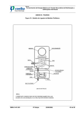 Norma
Fornecimento de Energia Elétrica em Tensão Secundária de Distribuição a
Edificações Individuais
SM04.14-01.001 8ª Edição 25/08/2008 43 de 50
ANEXO III - FIGURAS
Figura 10 - Detalhe de Ligação do Medidor Polifásico
 