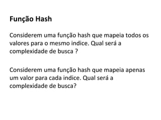 Tratando colisões
Endereçamento fechado
Endereçamento aberto

 