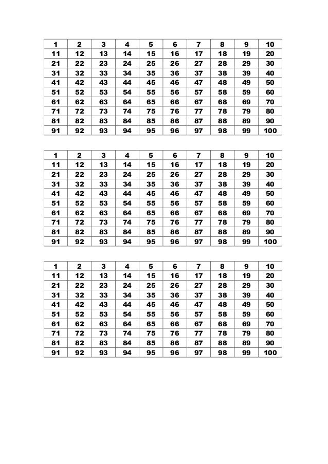 Tabela De Numeros De 1 A 100