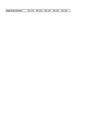 Suporte do retrovisor   R$ 2,00   R$ 2,00   R$ 3,00   R$ 3,00   R$ 3,00
 
