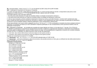 VB - Vencimento Básico - Anexo V da Lei nº 11.171, de 2 de setembro de 2005 (Anexo XXV da MP 441/2008)
GDIT - Gratificação de Desempenho de Atividade de Transportes
( * ) A GDIT será paga observado o limite máximo de cem pontos (pts.) e o mínimo de trinta pontos por servidor, correspondendo cada ponto ao valor
estabelecido no Anexo VII da Lei nº 11.171, de 2 de setembro de 2005 (ANEXO XXVIII MP 441/2008).
A pontuação referente à GDIT será assim distribuída:
I - até vinte pontos serão atribuídos em função dos resultados obtidos na avaliação de desempenho individual; e
II - até oitenta pontos serão atribuídos em função dos resultados obtidos na avaliação de desempenho institucional.
( * ) Até que seja processada a primeira avaliação de desempenho individual que venha a surtir efeito financeiro, o servidor recém nomeado para cargo
efetivo e aquele que tenha retornado de licença sem vencimento ou cessão ou outros afastamentos sem direito à percepção da gratificação de desempenho
no decurso do ciclo de avaliação receberá a respectiva gratificação no valor correspondente a oitenta pontos.
Até que seja publicado o ato a que se refere o parágrafo único do art. 16-D da Lei nº 11.171/05 e processados os resultados da primeira avaliação individual e
institucional, os servidores que fizerem jus à GDIT perceberão a respectiva gratificação em valor correspondente ao último percentual recebido a título de
gratificação de desempenho.
GQ - Gratificação de Qualificação - ser concedida aos ocupantes dos cargos referidos nos incisos I e III do caput do art. 1º nos arts. 3º-A e 3º-B da Lei
12.186/2009, em retribuição ao cumprimento de requisitos técnico-funcionais, acadêmicos e organizacionais necessários ao desempenho das atividades de
supervisão, gestão ou assessoramento, quando em efetivo exercício do cargo, na forma estabelecida em regulamento, de acordo com os valores constantes
do Anexo VIII da Lei 12.186/2009], com efeitos financeiros a partir da data nele especificada.
( ** ) GQ Nível I, até o limite de 30% (trinta por cento) dos cargos de nível superior providos; e
( ** ) GQ Nível II, até o limite de 15% (quinze por cento) dos cargos de nível superior providos.
Observar o § 1º ao § 6º do art. 22 da Lei nº 11.171/2005.
( *** ) Aposentado - GDIT - art. 21 da Lei nº 11.171 de 02.09.2005 (alteração dada art. 63 MP 441/08)
( *** ) Aposentado - A GQ será considerada no cálculo dos proventos e das pensões somente se o título, grau ou certificado tiver sido obtido anteriormente à
data da inativação.( §7º do art. 1º da Lei 12.186/2009 )
Legislações Correspondentes:
Decreto-Lei nº 5.452 de 01.05.1943
Lei nº 5.645 de 10.12.1970
Lei nº 8.112 de 11.12.1990
Lei nº 10.233 de 05.06.2001 art.79
Lei nº 10.697 de 02.07.2003
Lei nº 10.698 de 02.07.2003
Medida Provisória nº 155 de 23.12.2003
Lei nº 10.871 de de 20.05.2004 art. 35
Lei nº 11.171 de 02.09.2005
Medida Provisória nº 441 de 29.08.2008
Lei nº 11.907 de 02.02.2009
Lei nº 12.186 de 29.12.2009
Decreto nº 7.133 de 19.03.2010

DESIN/SEGEP/MP - Tabela de Remuneração dos Servidores Públicos Federais Nº 58

139

 