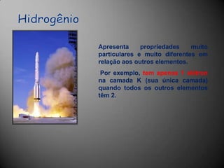 Não - MetaisExistem nos estados sólidos (iodo, enxofre, fósforo, carbono) e gasoso (nitrogênio, oxigênio, flúor); a exceção é o bromo, um não-metal líquido;não apresentam brilho, são exceções o iodo e o carbono sob a forma de diamante;não conduzem bem o calor a eletricidade, com exceção do carbono sob a forma de grafite;Geralmente possuem mais de 4 elétrons na última camada eletrônica, o que lhes dá tendência a ganhar elétrons, transformando-se em íons negativos (ânions) 