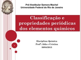 Disciplina: Química
Profª: Alda e Cristina
30/04/2015
1
Pré-Vestibular Samora Machel
Universidade Federal do Rio de Janeir...