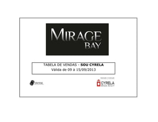 Realização e Construção
TABELA DE VENDAS - SOU CYRELA
Válida de 09 à 15/09/2013
 