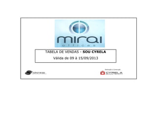 Realização e Construção
TABELA DE VENDAS - SOU CYRELA
Válida de 09 à 15/09/2013
 