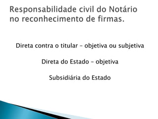 Direta contra o titular – objetiva ou subjetiva

         Direta do Estado – objetiva

            Subsidiária do Estado
 