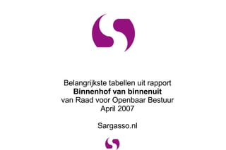 Belangrijkste tabellen uit rapport Binnenhof van binnenuit van Raad voor Openbaar Bestuur April 2007 Sargasso.nl 