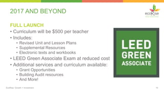 2017 AND BEYOND
FULL LAUNCH
• Curriculum will be $500 per teacher
• Includes:
• Revised Unit and Lesson Plans
• Supplement...