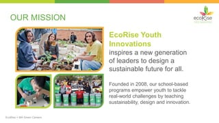 OUR MISSION
EcoRise Youth
Innovations
inspires a new generation
of leaders to design a
sustainable future for all.
Founded...
