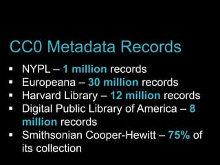  CC license policy for photos taken of
exhibits since 2011 (CC BY-NC-ND)
 Launched with Ai Weiwei exhibit
 Museum of Contemporary Art in Tokyo
followed suit
Mori Art Museum (Japan)
 