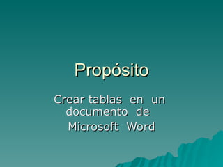 Propósito Crear tablas  en  un  documento  de  Microsoft  Word 