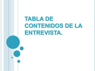 TABLA DE
CONTENIDOS DE LA
ENTREVISTA.
 