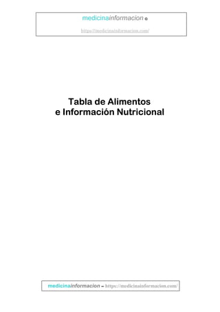 Tabla de Alimentos
e Información Nutricional
medicinainformacion ©
https://medicinainformacion.com/
medicinainformacion – https://medicinainformacion.com/
 
